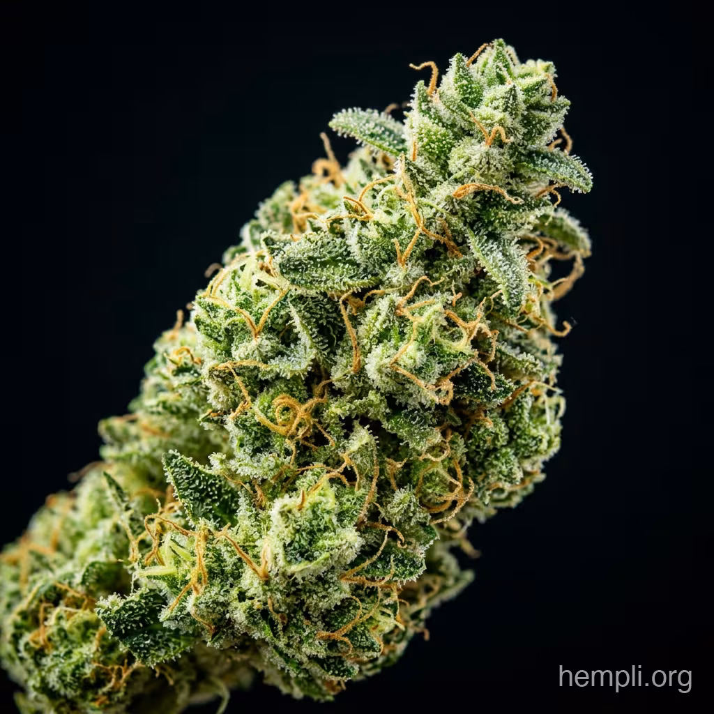 Nahaufnahme einer langgestreckten, harzigen Amnesia-Haze-Blüte mit lime-grünen Tönen und goldenen Blütenstempeln