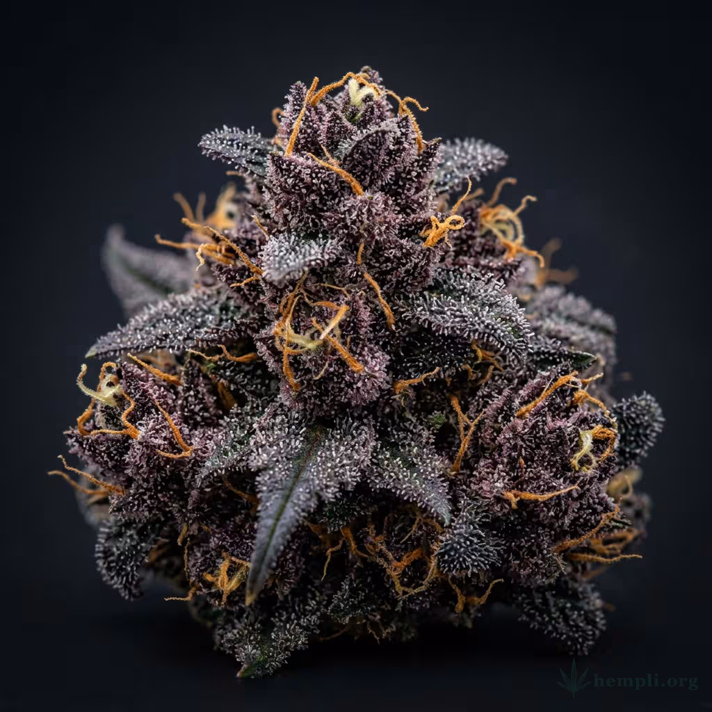Nahaufnahme einer harzigen Black Gum-Blüte mit dichten Trichomen und orangefarbenen Blütenstempeln