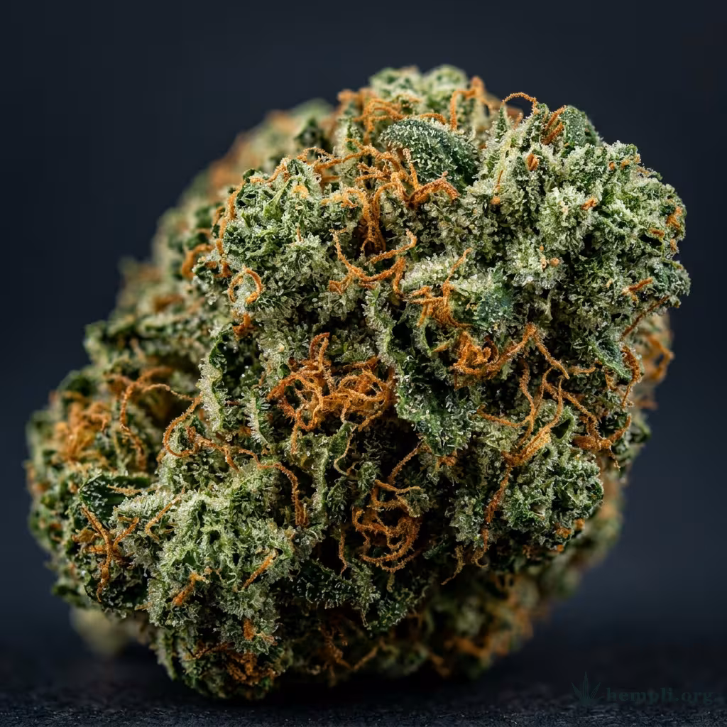 Nahaufnahme einer harzigen Cheesy Dick-Blüte mit dichten Trichomen und orangefarbenen Blütenstempeln