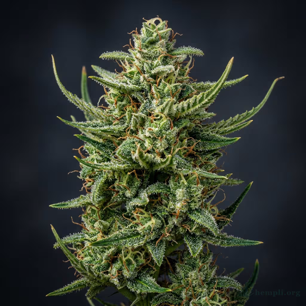 Nahaufnahme einer langgestreckten, hellgrünen Durban-Poison-Blüte mit dicken Harzdrüsen und schmalen Blättern
