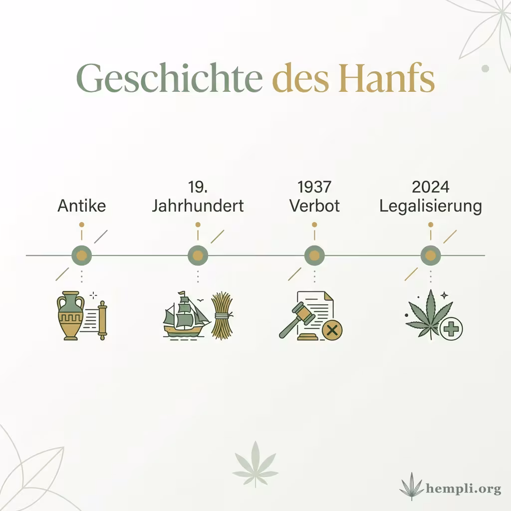 Zeitstrahl der Geschichte des Hanfs: Antike, 19. Jahrhundert, 1937 Verbot, 2024 Legalisierung