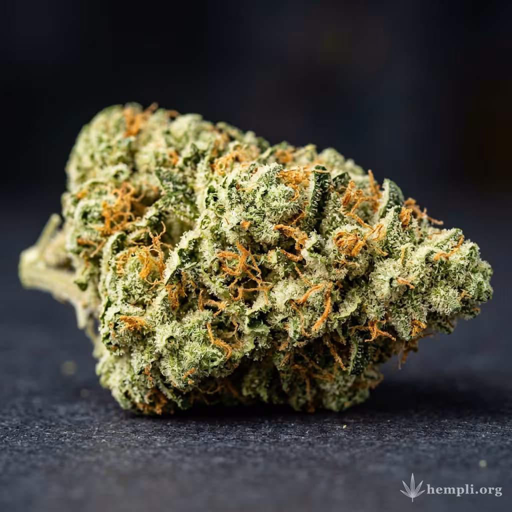 Nahaufnahme einer harzigen Moby Dick #2-Blüte mit dichten Trichomen und orangefarbenen Blütenstempeln
