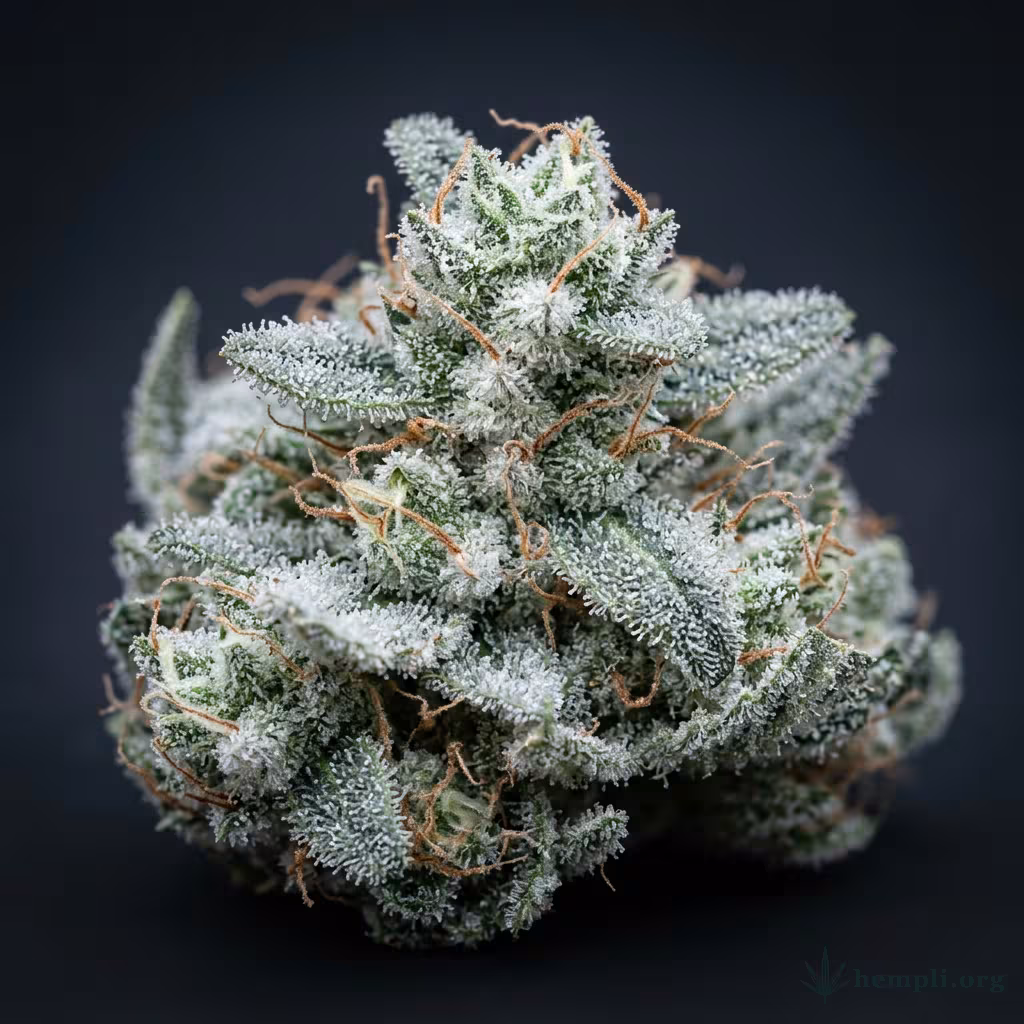 Nahaufnahme einer dicht mit weißen Trichomen überzogenen White-Widow-Blüte mit hellgrünen Tönen
